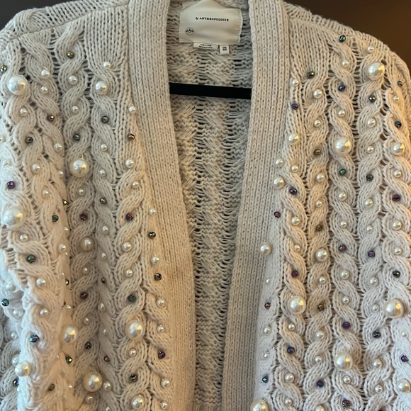 Anthropologie Pearl and Bead Embellished Soft Cardigan Sweater - Picture 4 of 5